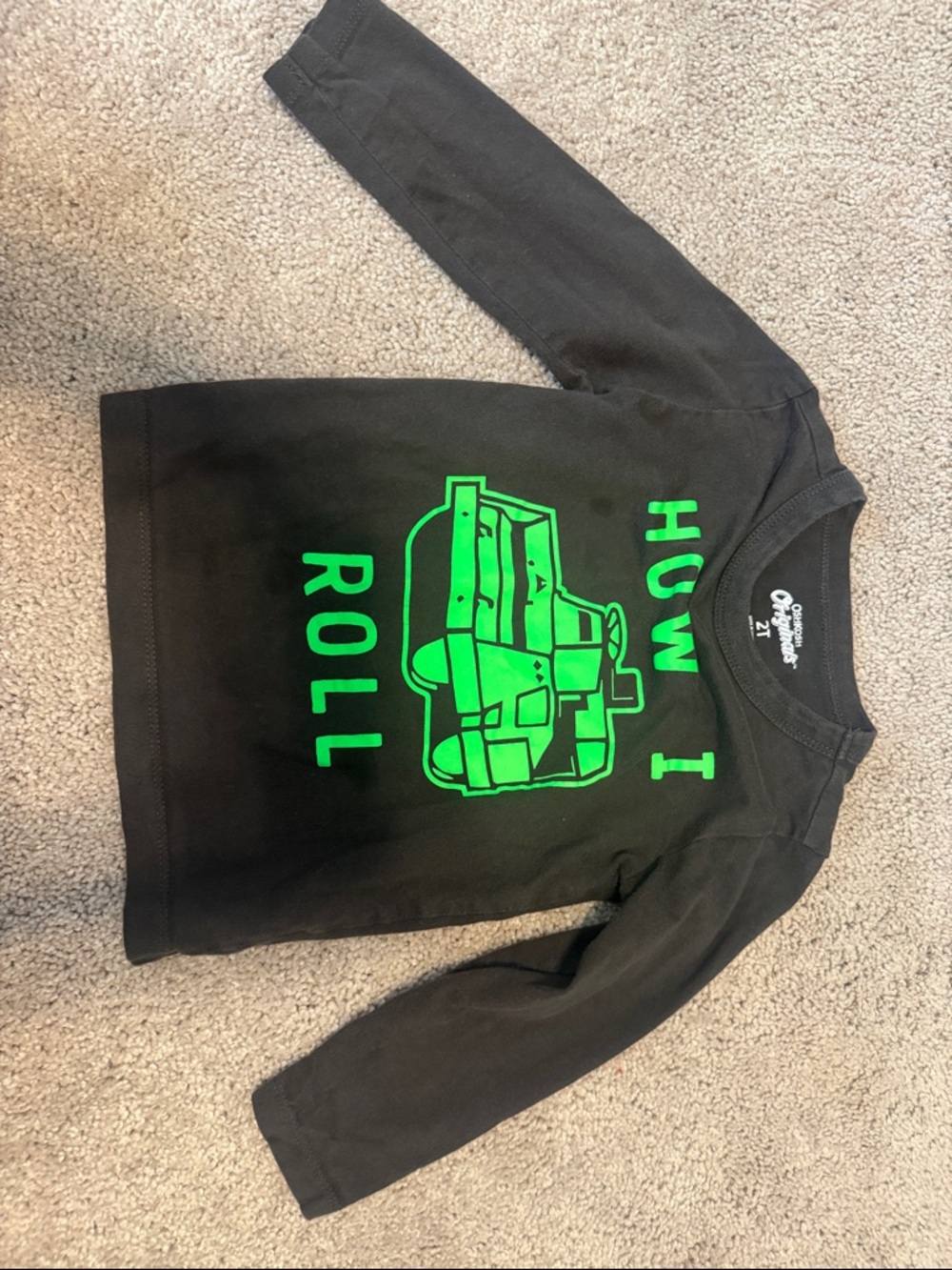 OshKosh B'gosh Black Long-Sleeve Tee with Neon Green Car Graphic